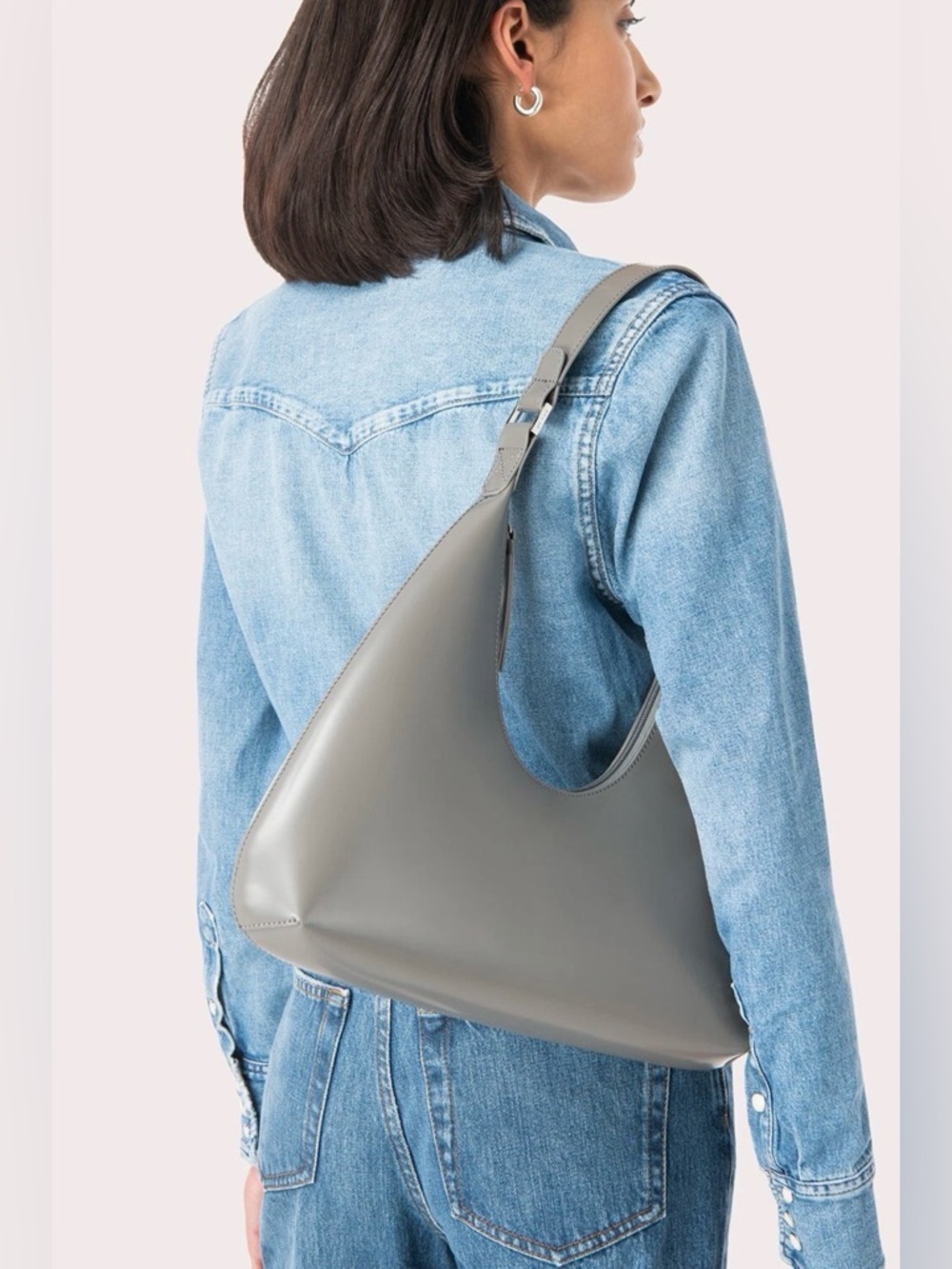 By Far Amber Semi Patent Cowhide Leather-Cement Shoulder Bag $685